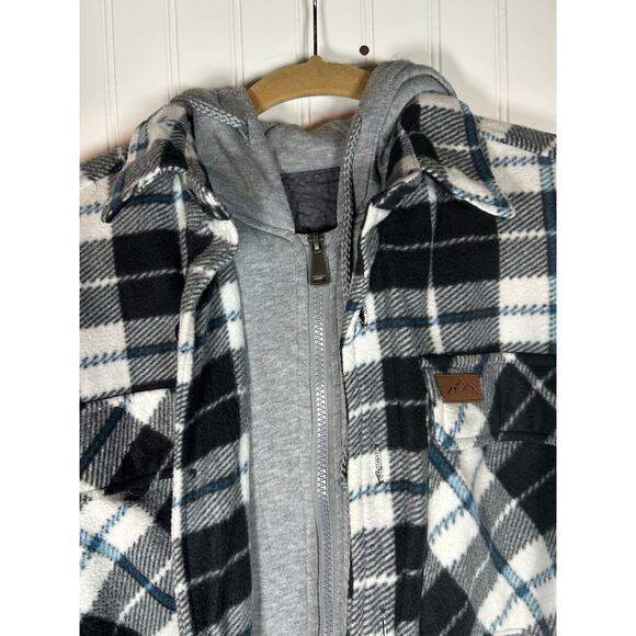Men's Mountain Ridge Sherpa Lined Jacket Flannel Hood Blue White Size small - Picture 2 of 8